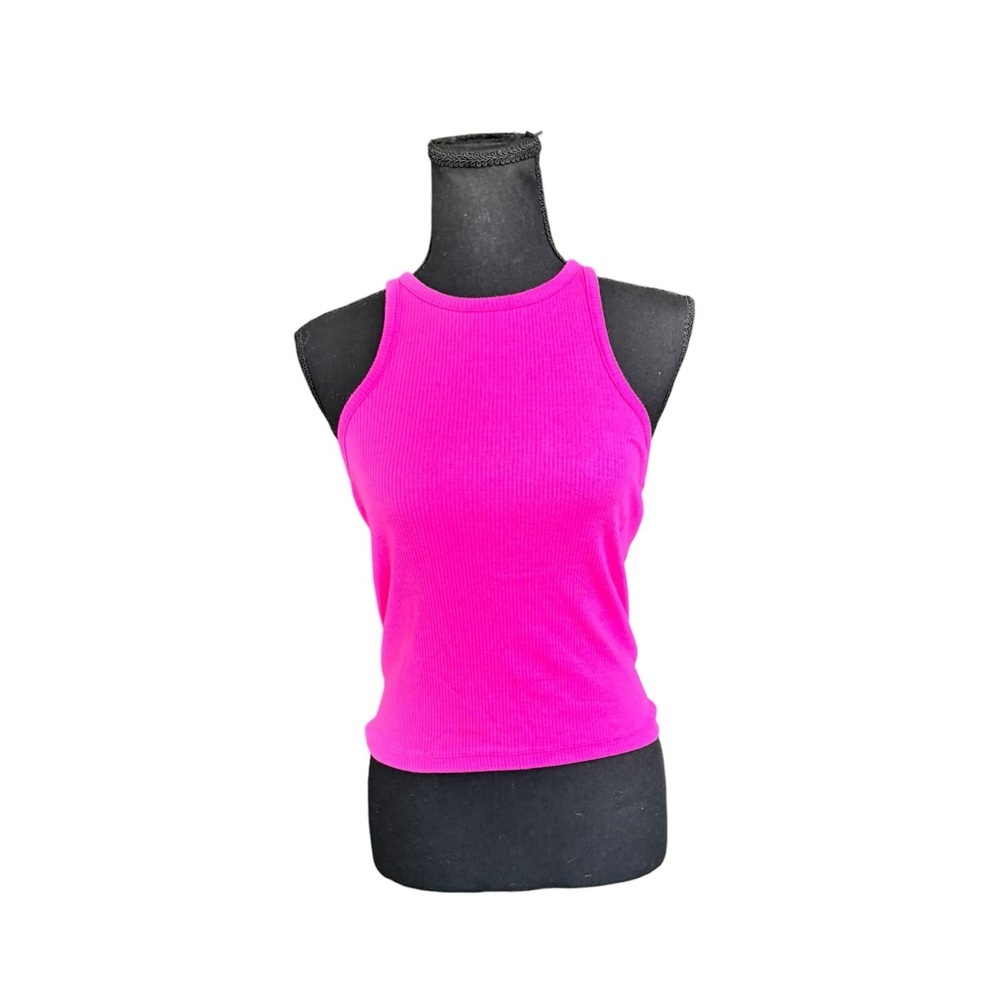 J.Crew Pink Ribbed Tank Top S Fitted Y2K Barbiecore Coastal Summer Basic S67